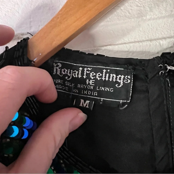 Royal Feelings Vintage Silk Black Sequins Beaded Short Sleeve Cocktail Blouse - Picture 2 of 7